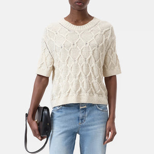 Cable Knit Short Sleeve Sweater